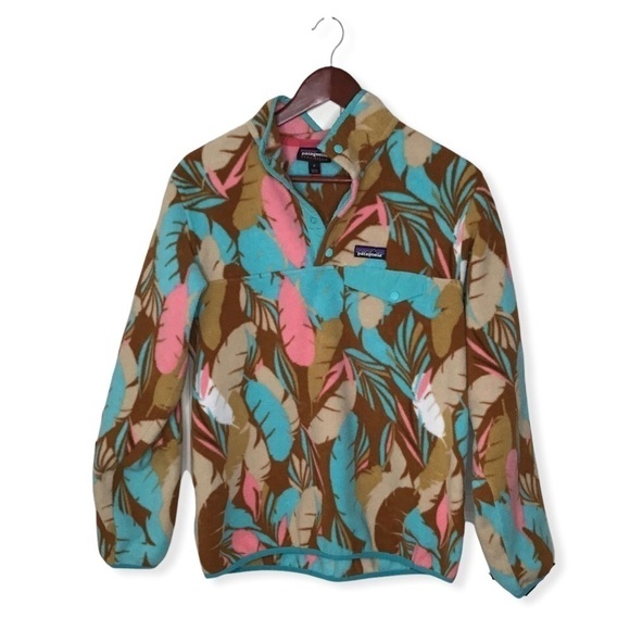 Patagonia Synchilla Snap-T Brown Bear Pink Feather Dance Pullover Fleece. - Picture 1 of 12